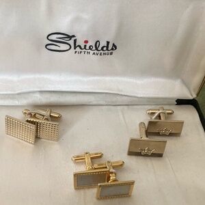 Vintage Shield’s Fifth Avenue Gold Cufflinks Set – 3 Pairs w/ Original Box